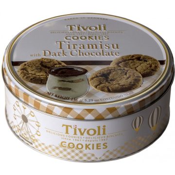    Tivoli Tiramisú ízesítésű keksz étcsoki darabokkal fémdobozban 150g